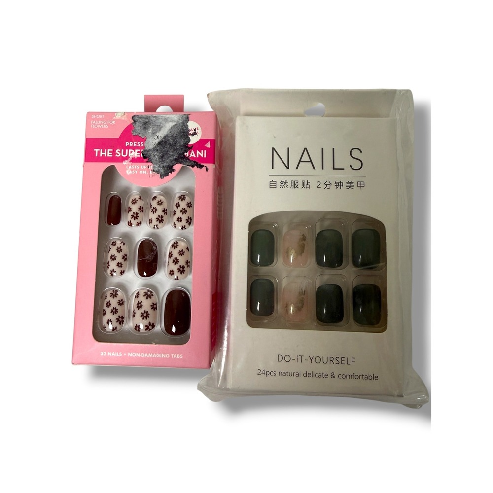 Olive & June Super Stick Mani Short Floral Press-On Nails Bundle 2 Sets New